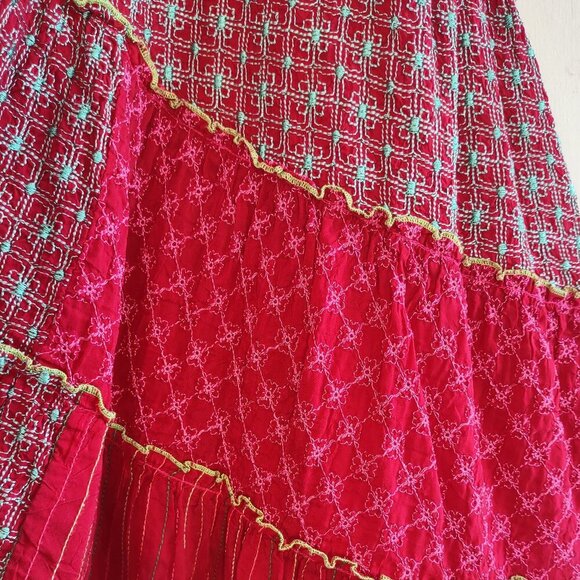 Johnny Was Boho Tiered Floral Patchwork Midi Skirt Flowy Hippie Size Small - Picture 9 of 14